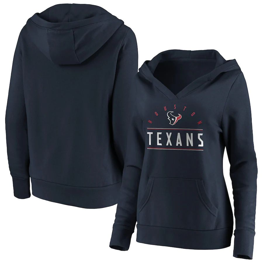 Women Houston Texans Fanatics Branded Navy Iconic League Leader V-Neck Pullover Hoodie->women nfl jersey->Women Jersey